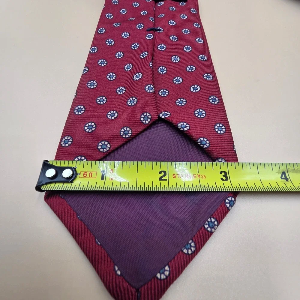 Briar Mens Silk Tie Burgundy Geometric Medallion Woven in England Red Blue White